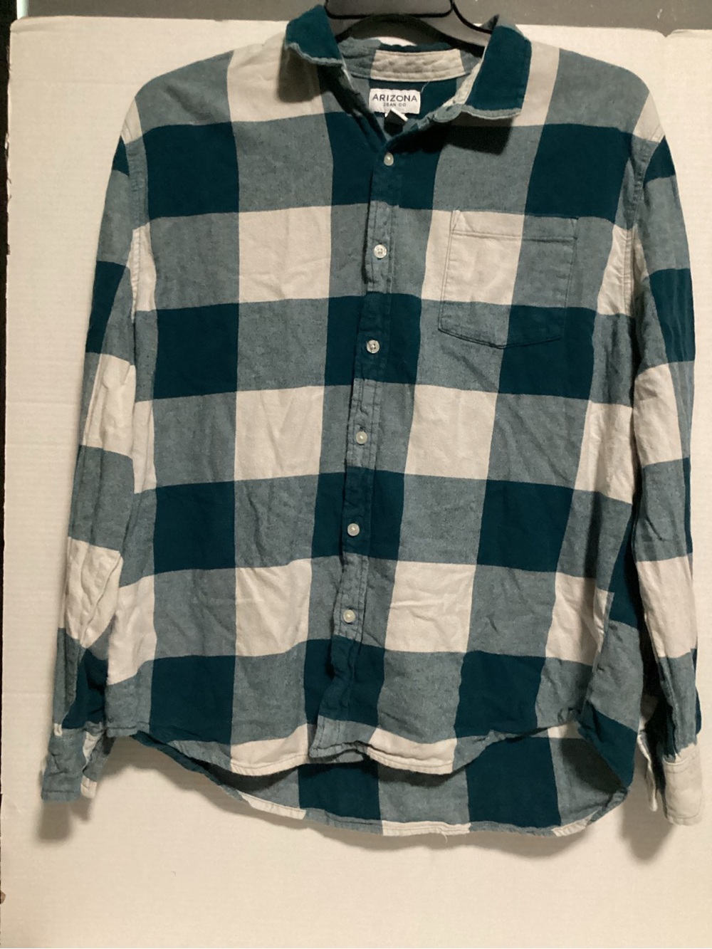Arizona Jean Company Teal and White Plaid Button-Down Shirt